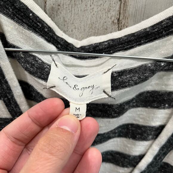 Lou & Grey Stripe Mini Linen Blend Dress Pockets VNeck Womens Size Medium - Picture 3 of 8